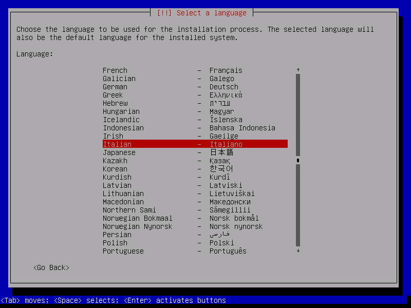 Selezione della lingua